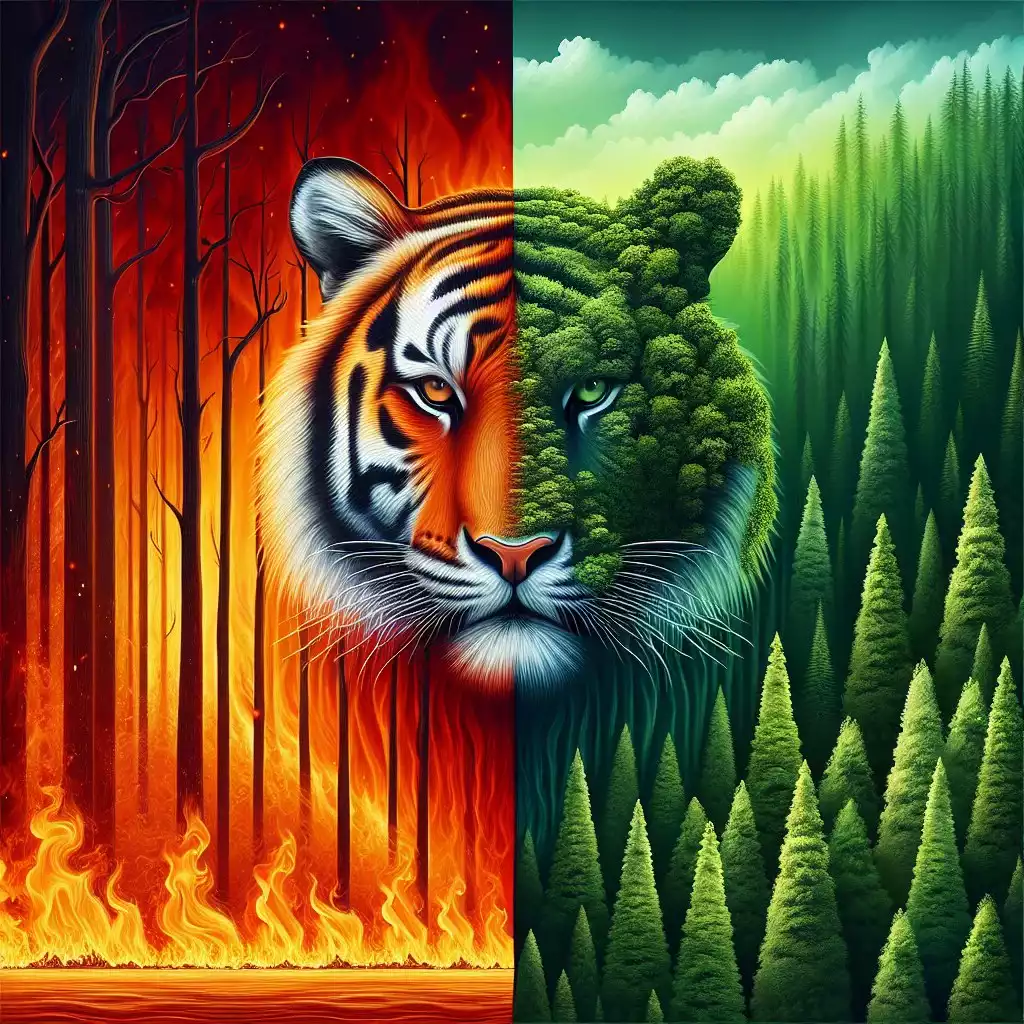 Тигр на фоне леса